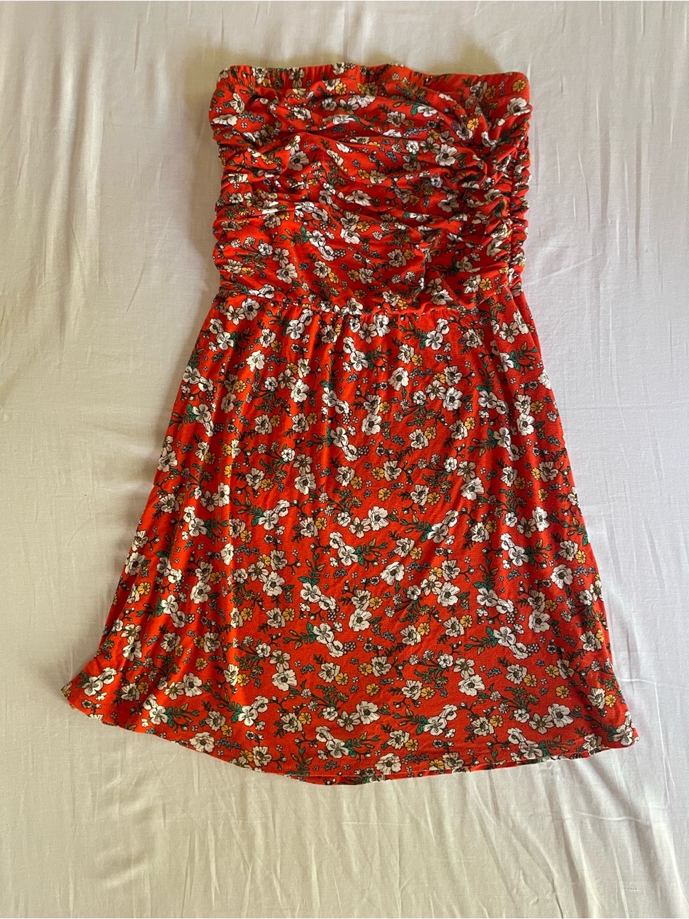 love, Fire Strapless Burnt Orange Floral Sundress